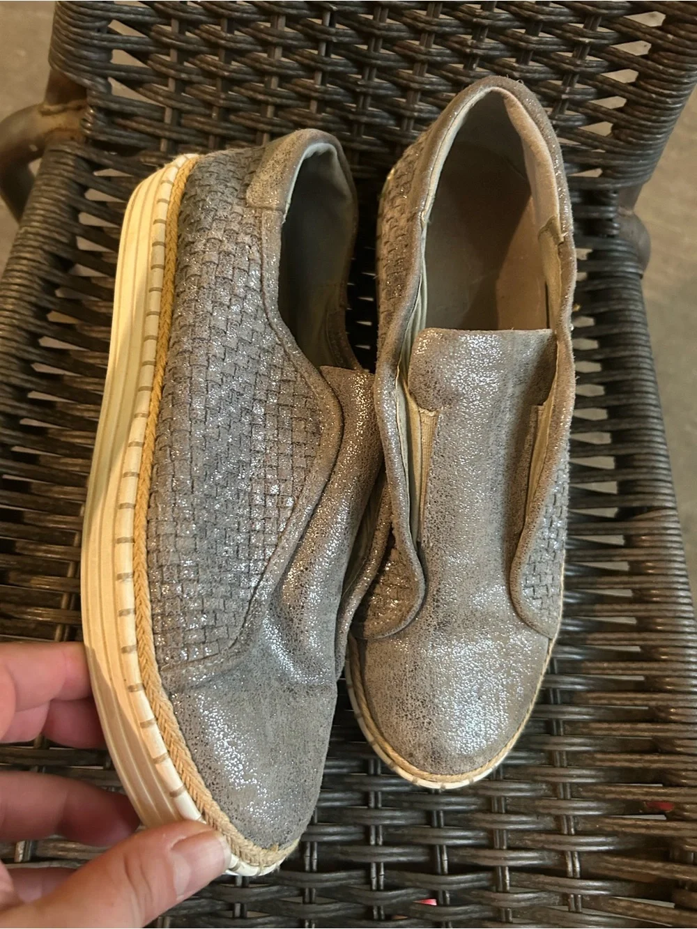 Glitter Woven Slip-On Sneakers in Light Grey